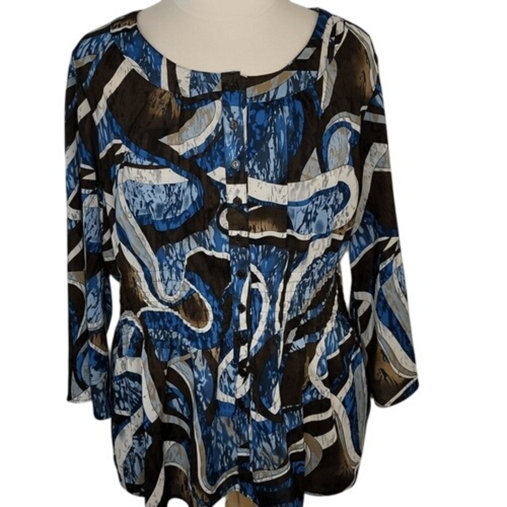 Ashley Stewart Button Down Smocked Waist Top
